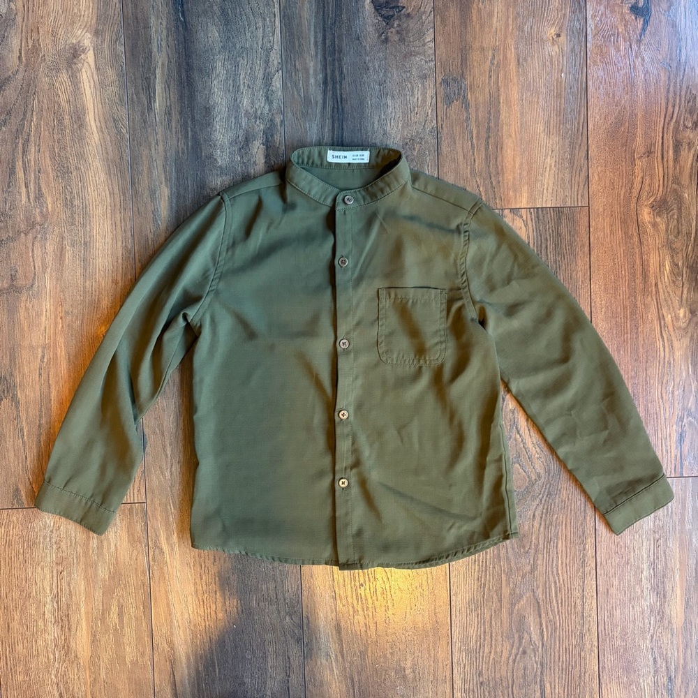 SHEIN Army Green Casual Heavy weight Flowy Button Down Shirt Jacket Boys 8Y